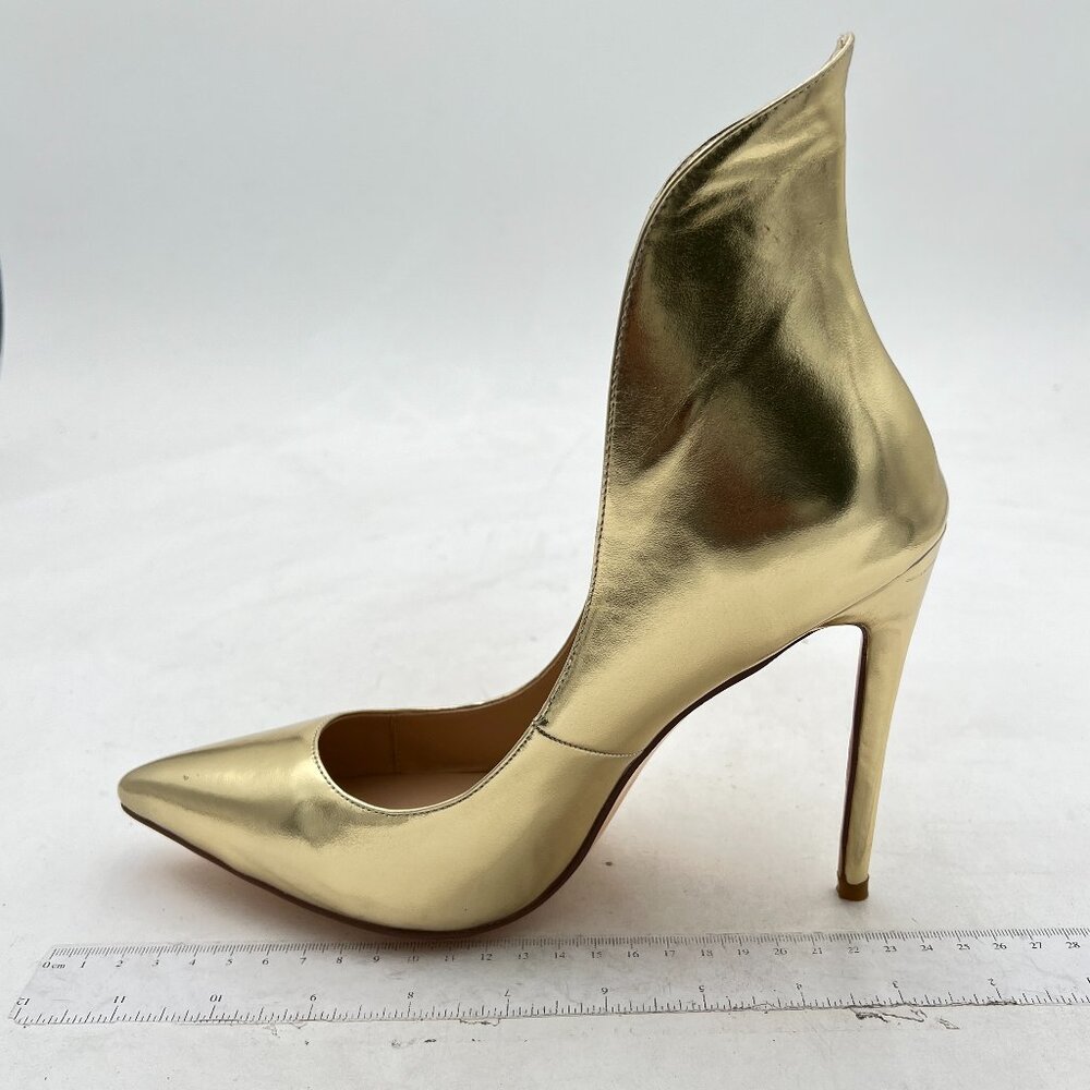 FSJ Gold Sexy Prom Pointy Toe High Heel Stiletto Pumps Closed Toe Slip On Shoes